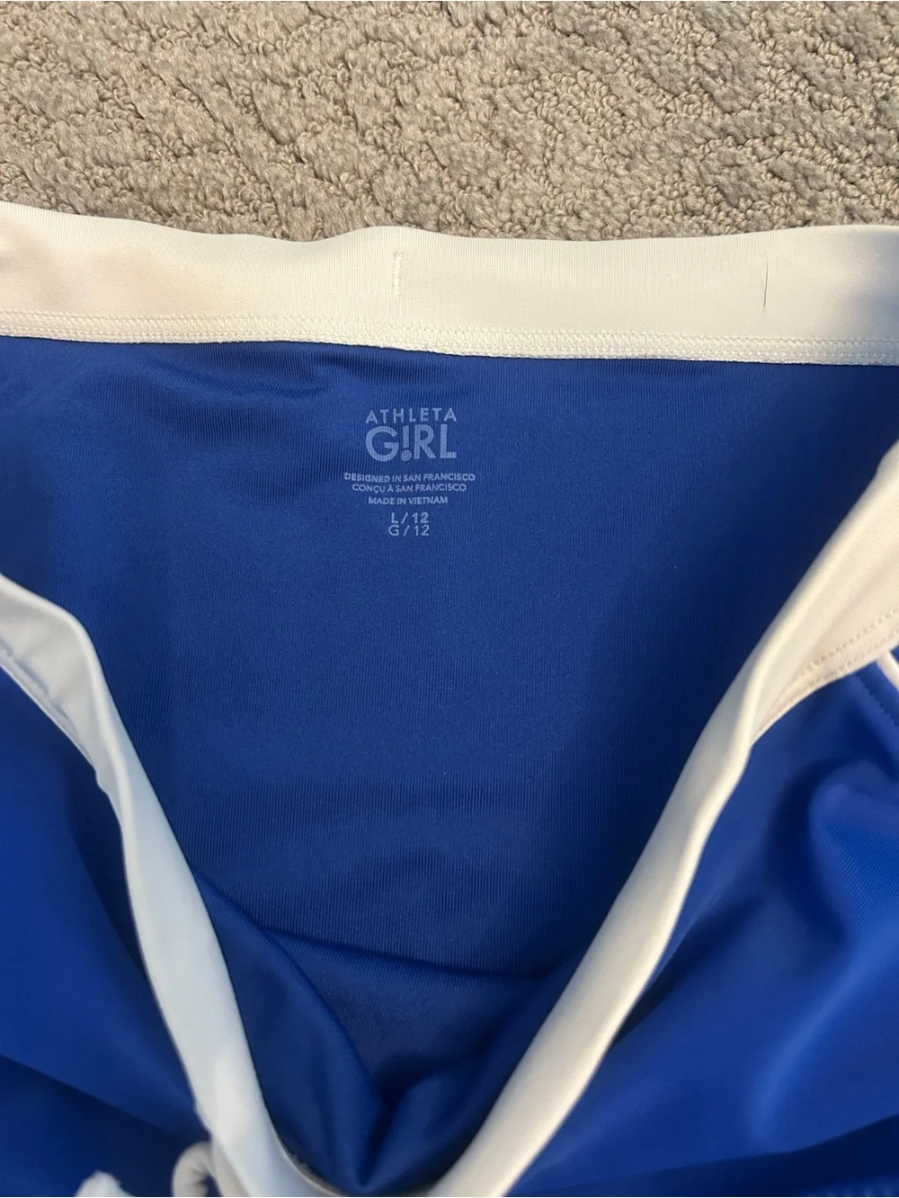 Athleta Bright Blue Girls Two-Piece Swim Set with White Trim